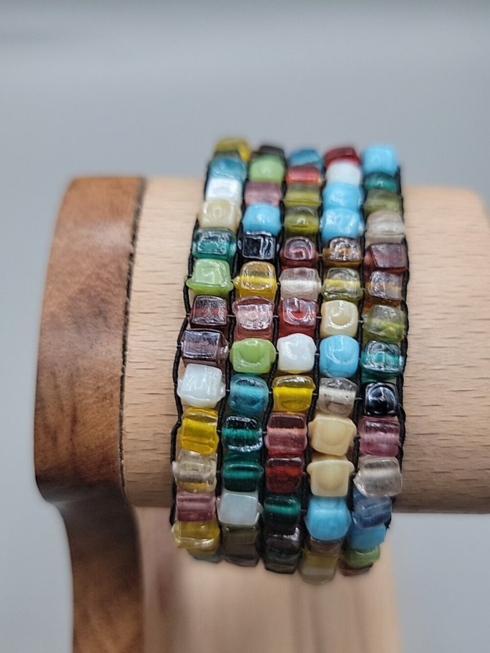 Multi Semi-Precious Gem Stone Glass Mosiac Stretch Bracelet Up To 8" Rough Cut - Picture 4 of 8